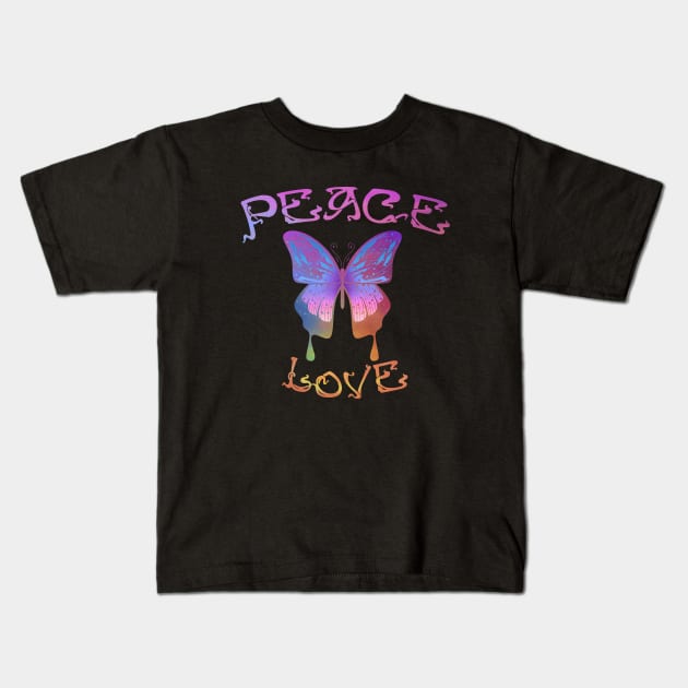 Peace And Love Psychedelic Star Butterfly Kids T-Shirt by LittleBunnySunshine